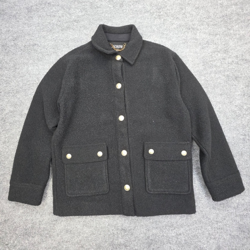 J. Crew Boucle Shirt Jacket Sz XS Black Button Pockets Chore Poly